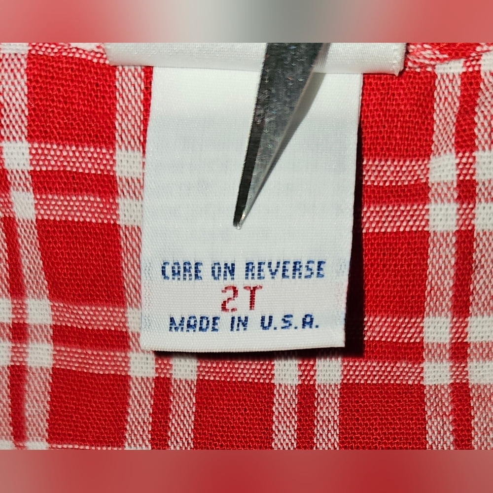 Vtg OshKosh B'gosh Red Gingham Wrap Dress Floral Embroidered USA Toddler Sz 2T - Picture 14 of 16